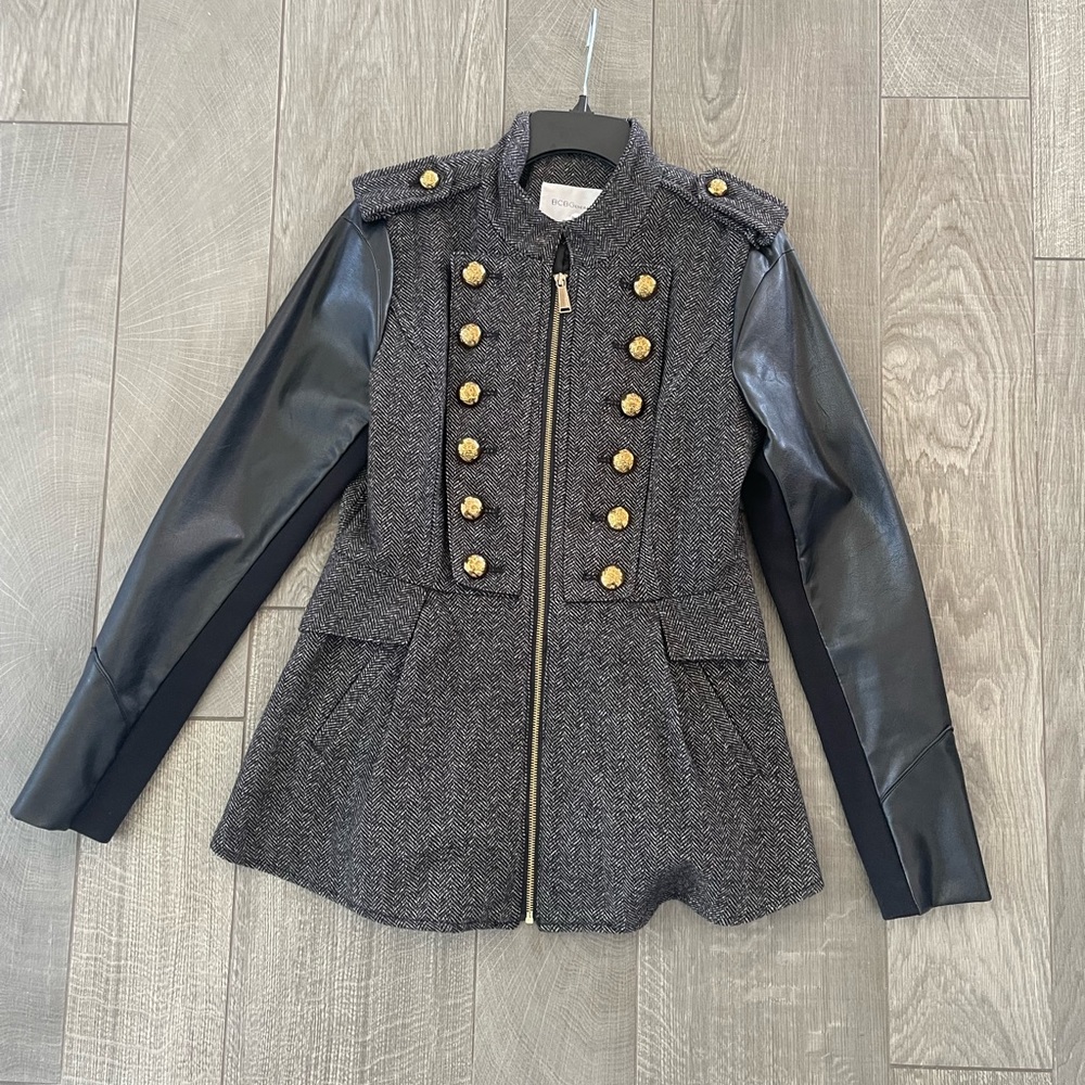 BCBGeneration Wool Faux Leather Military Jacket